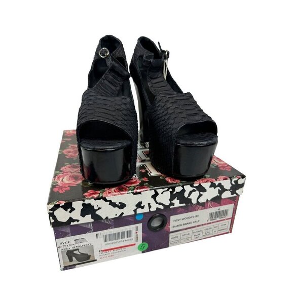 Jeffrey Campbell Mary Jane Foxy-Wood Black Snake Skin Calf Leather 40 / 9.5 - Picture 2 of 7